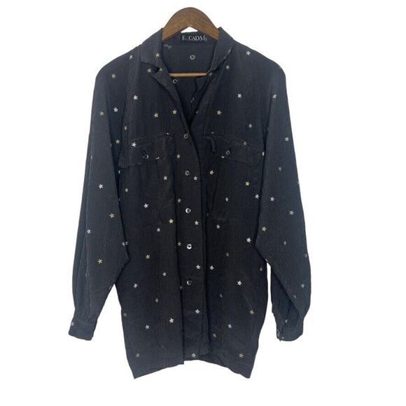 Escada Black Silk Blend Plaid Star Print Collared Long Sleeve Tunic Top Women - Picture 1 of 8